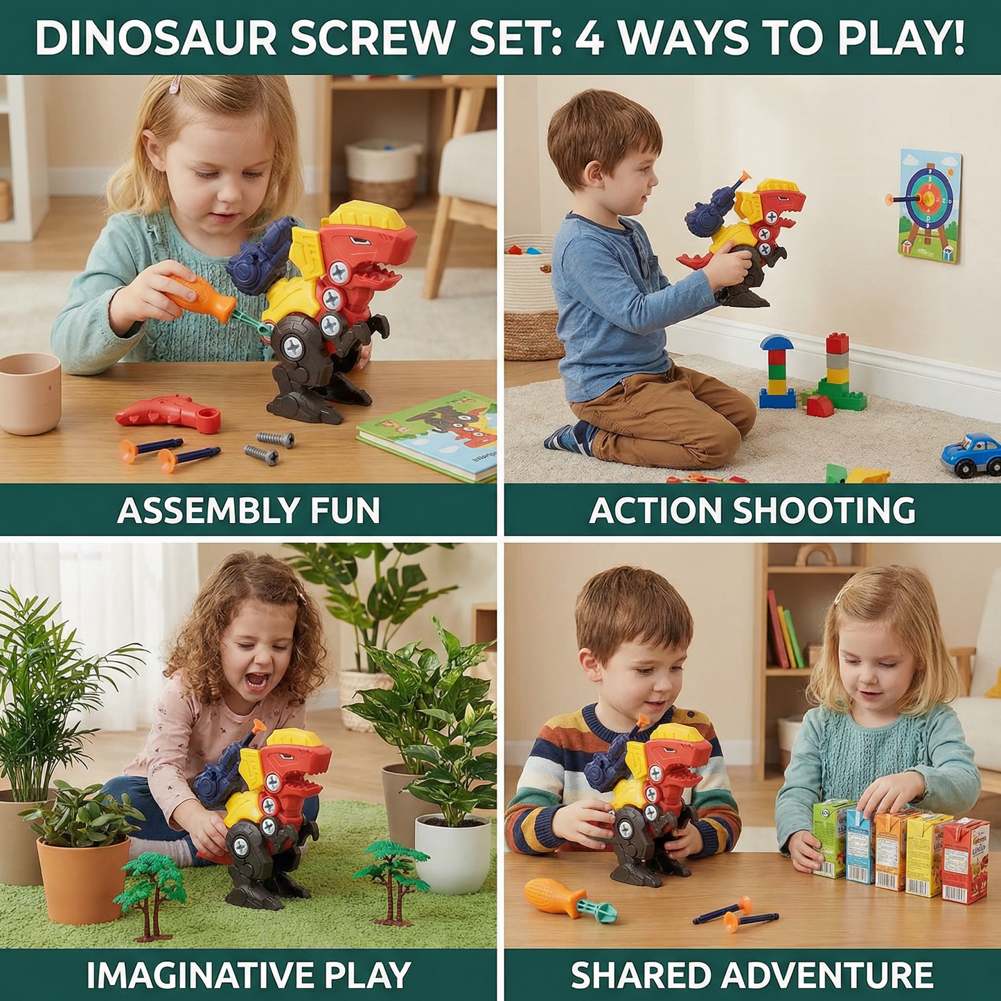 Dinosaur Screw Set with Suction Cup Cannon
