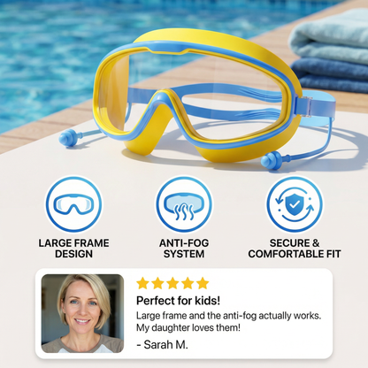 Kids Swimming goggles with large frames and anti-fog system