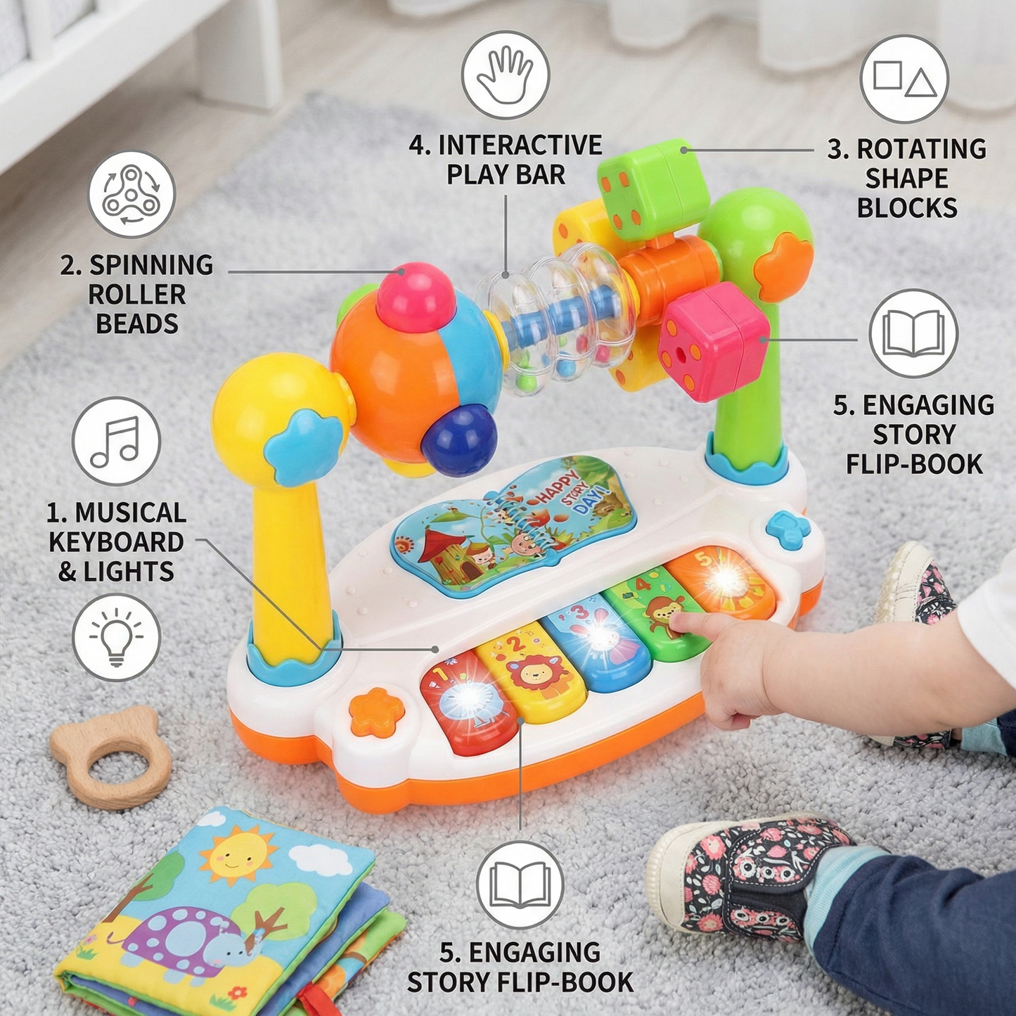 Musical 5-in-1 educational toy for babies