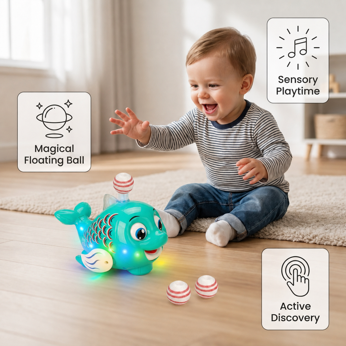 Interactive Floating Ball Fish Toy with Lights & Music