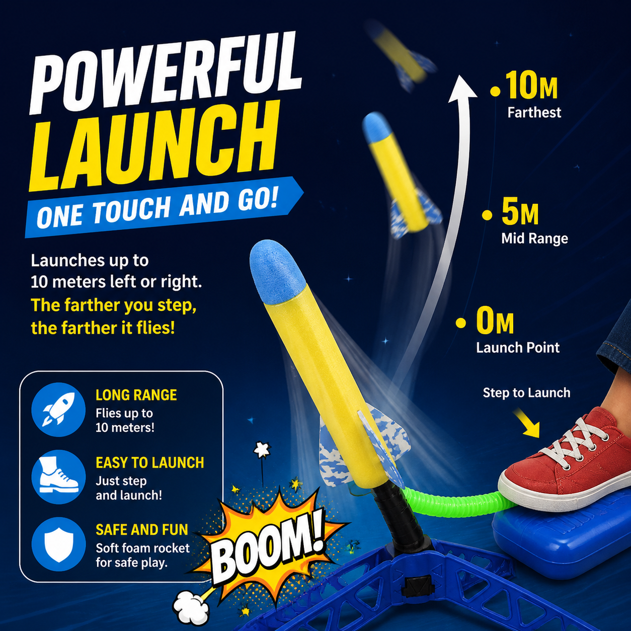 Safe & Soft Kids Rocket Launcher- Lightning Air-Powered Indoor Fun
