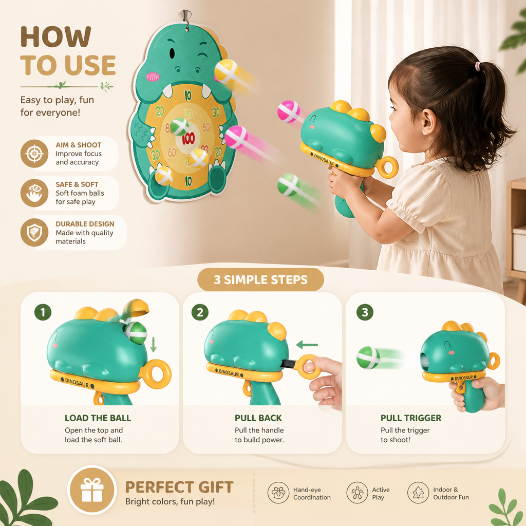 Dinosaur Sticky Ball Shooter – Target Shooting Game for Kids