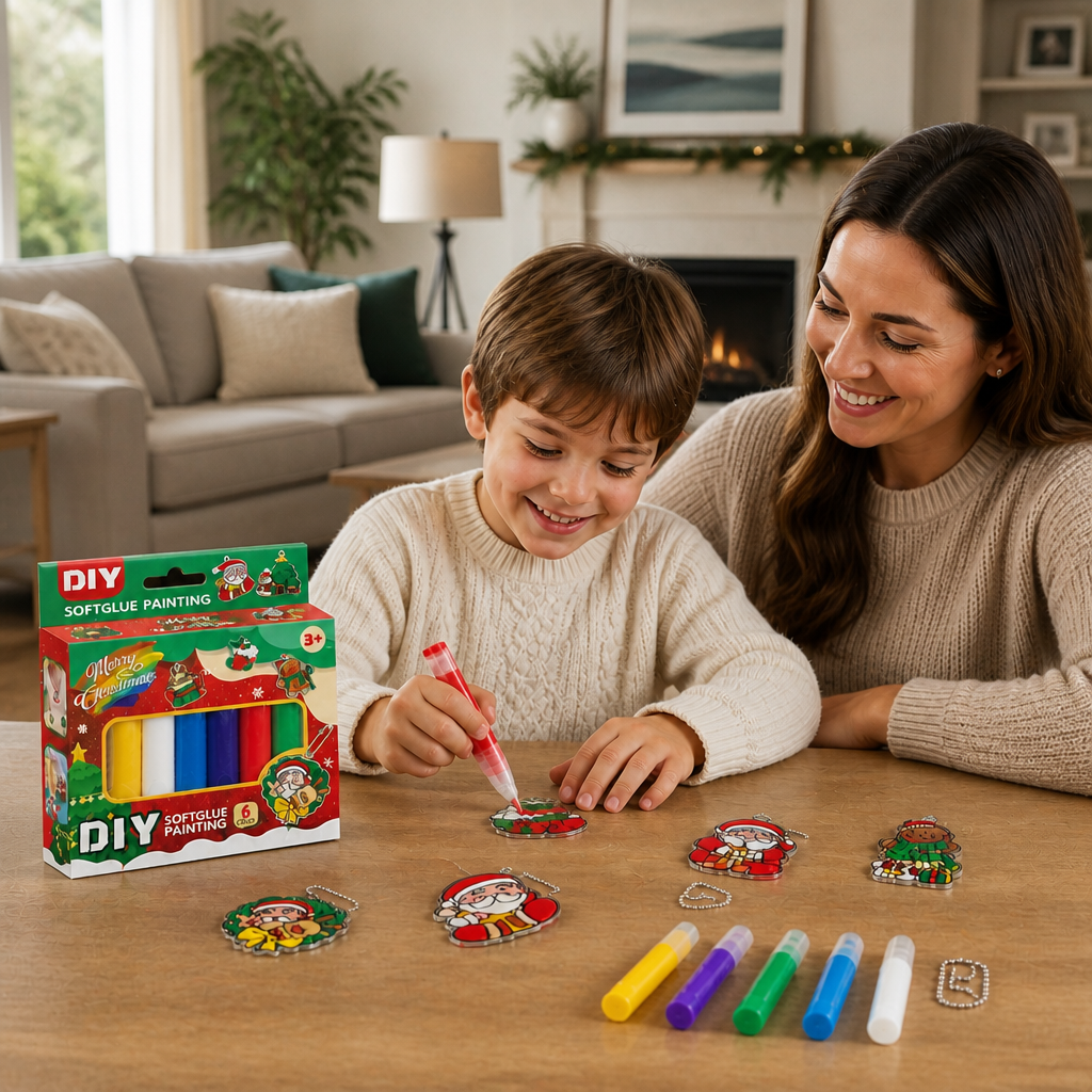 DIY Christmas No-Bake Glue Painting Ornament Craft Kit for Kids