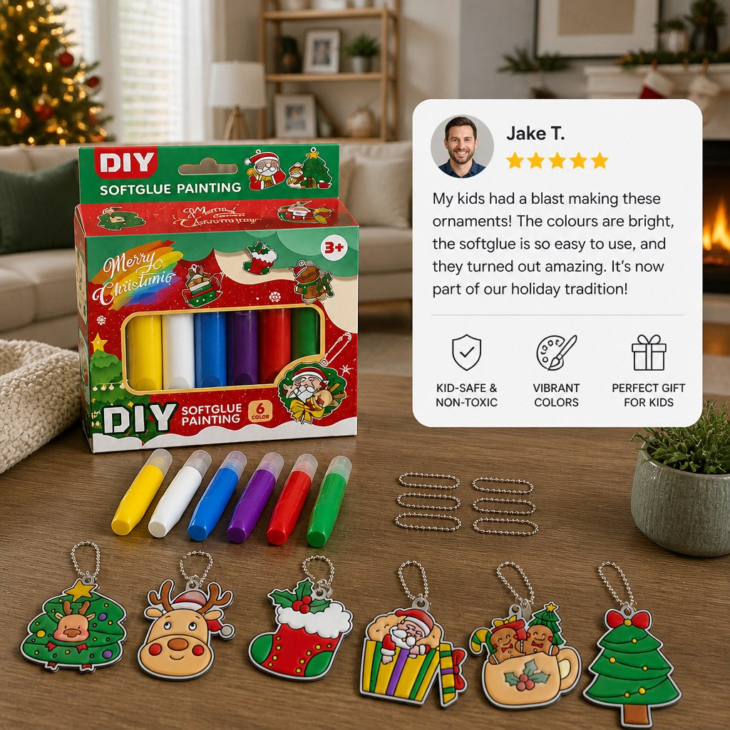 DIY Christmas No-Bake Glue Painting Ornament Craft Kit for Kids