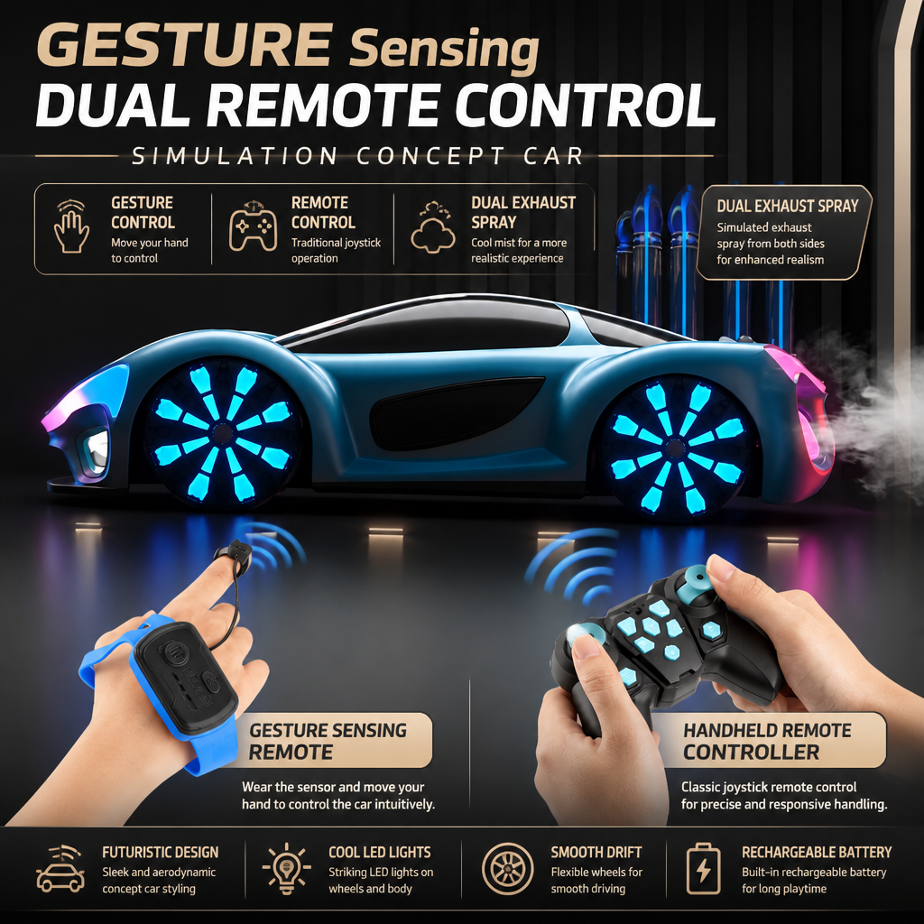 Light-Up RC Drift Car with Spray Effect & Charging Station