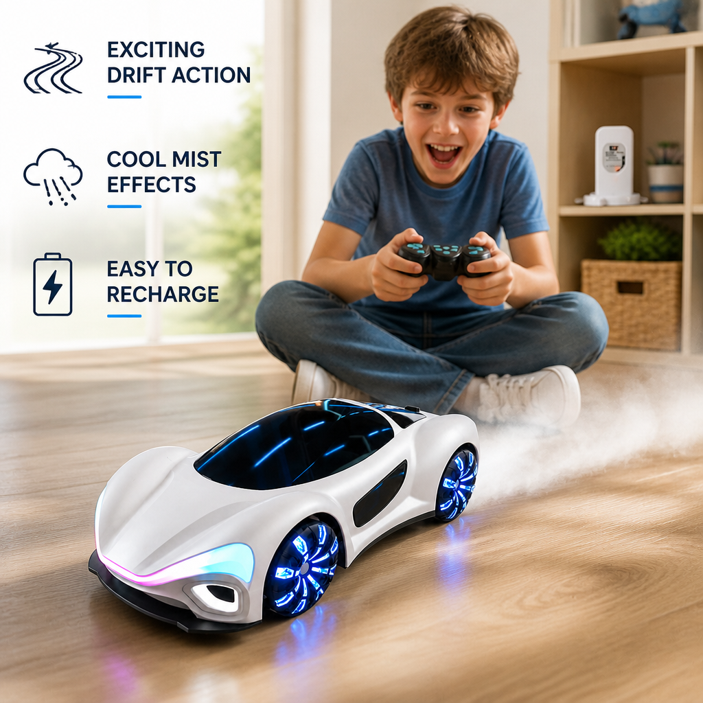 Light-Up RC Drift Car with Spray Effect & Charging Station