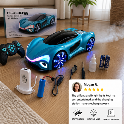 Light-Up RC Drift Car with Spray Effect & Charging Station