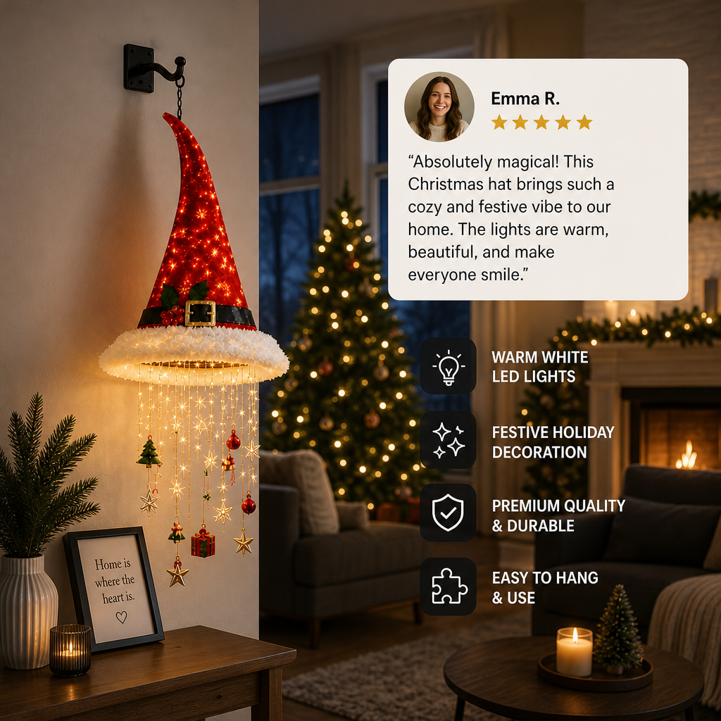 Christmas Santa Hat Lights with LED String Decorations