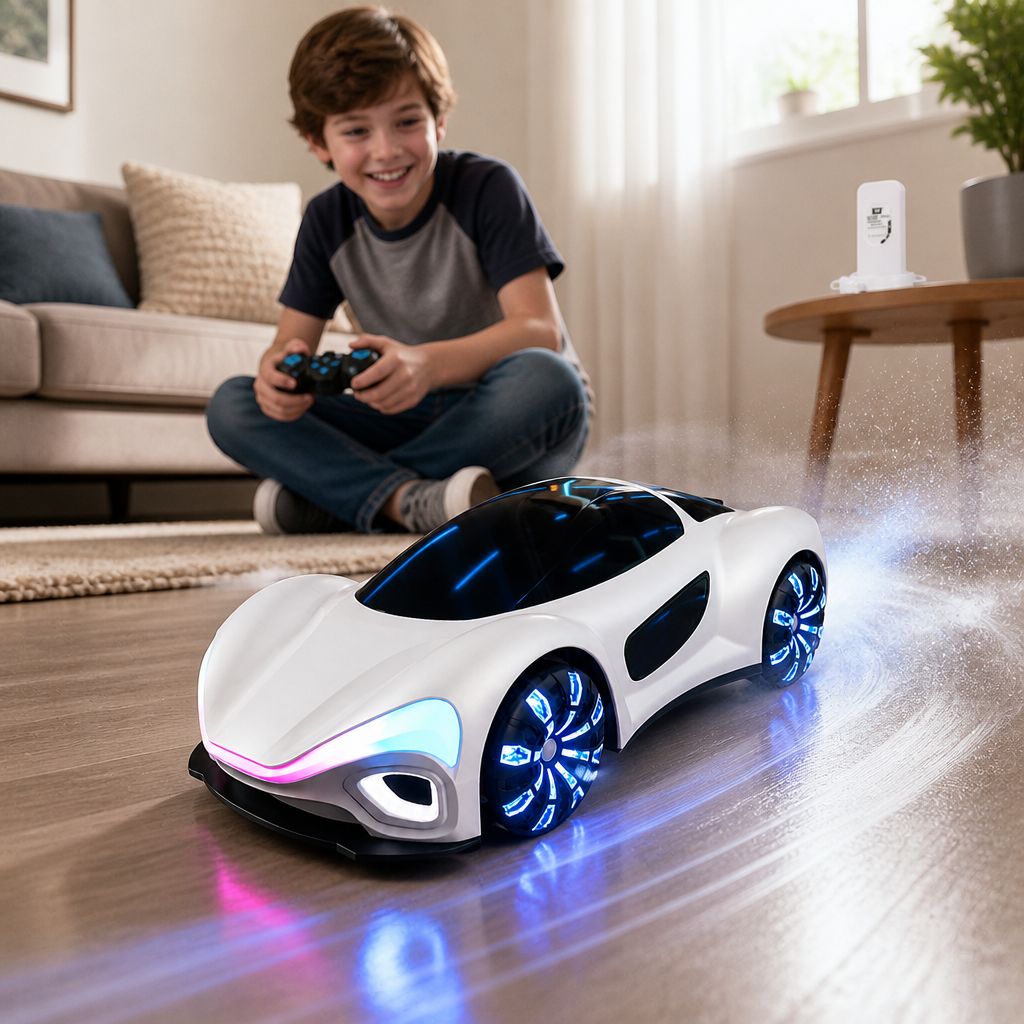Light-Up RC Drift Car with Spray Effect & Charging Station