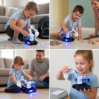 Transforming Police Robot Excavator Toy with Lights & Sounds