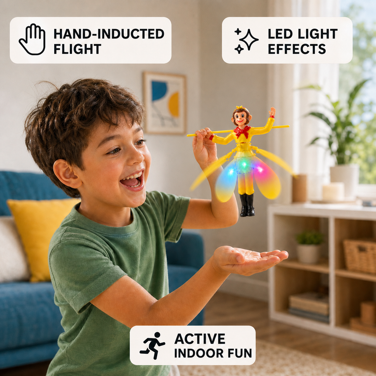 Interactive Flying Monkey Toy with Motion Sensor & LED Lights
