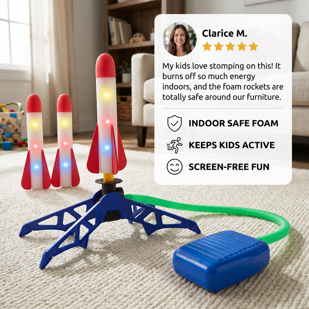 Safe & Soft Kids Rocket Launcher- Lightning Air-Powered Indoor Fun