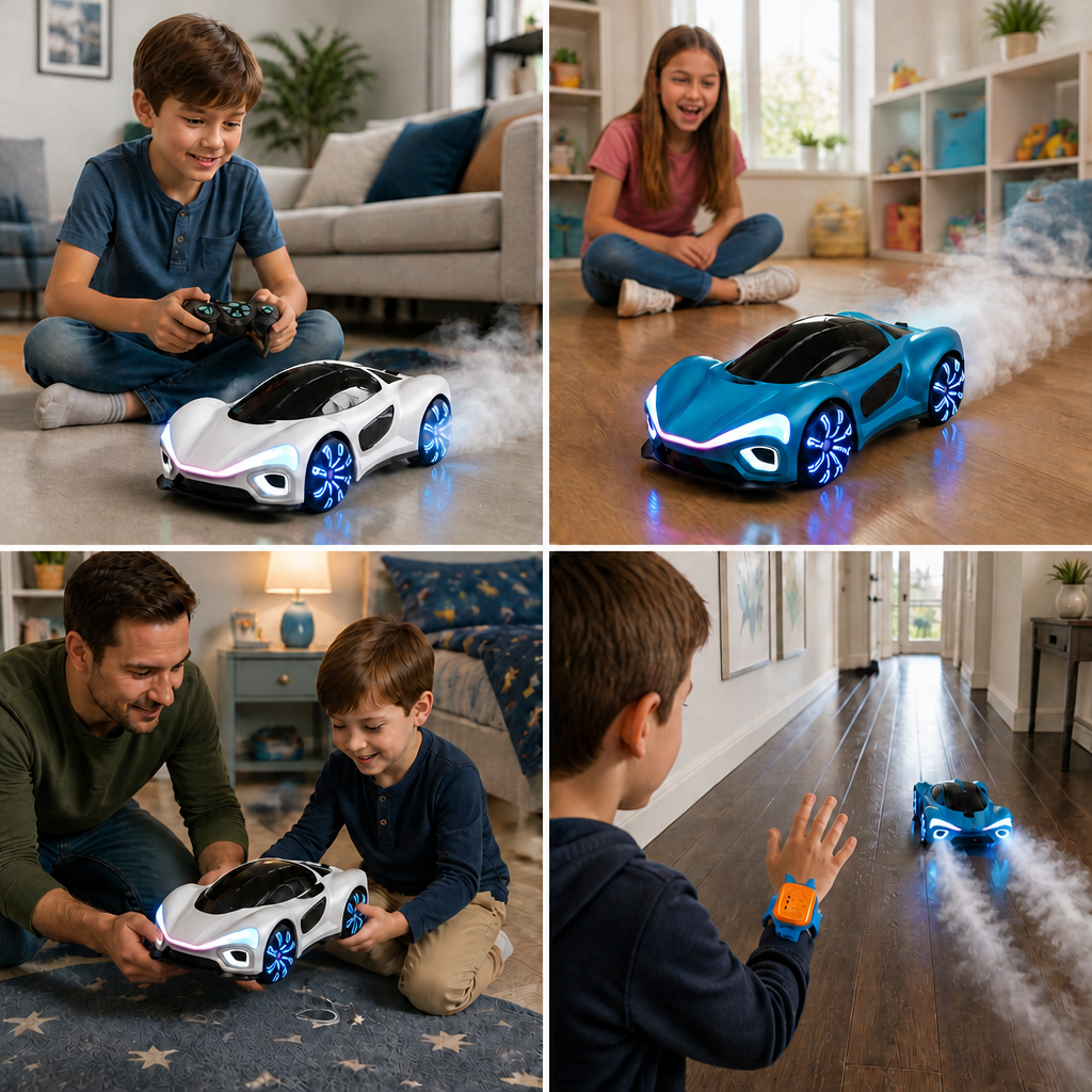 Light-Up RC Drift Car with Spray Effect & Charging Station