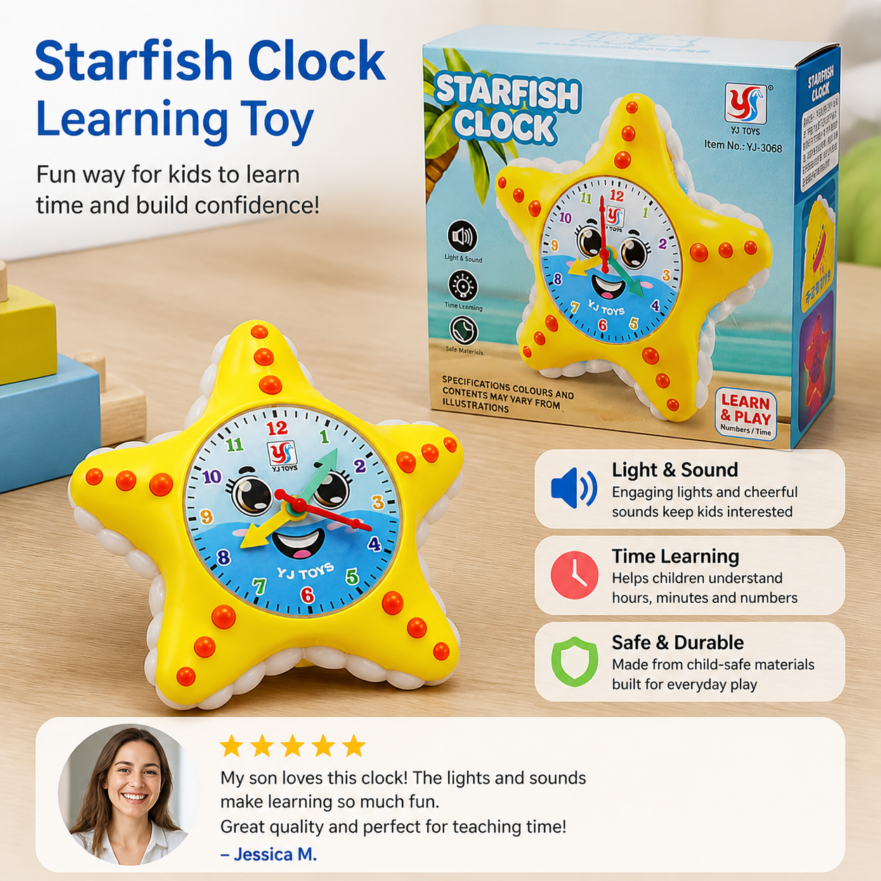 Starfish Clock Learning Toy – Interactive Time Teaching Toy for Kids