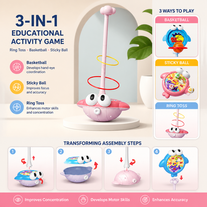 3-in-1 Educational Activity Game – Ring Toss, Basketball & Sticky Ball