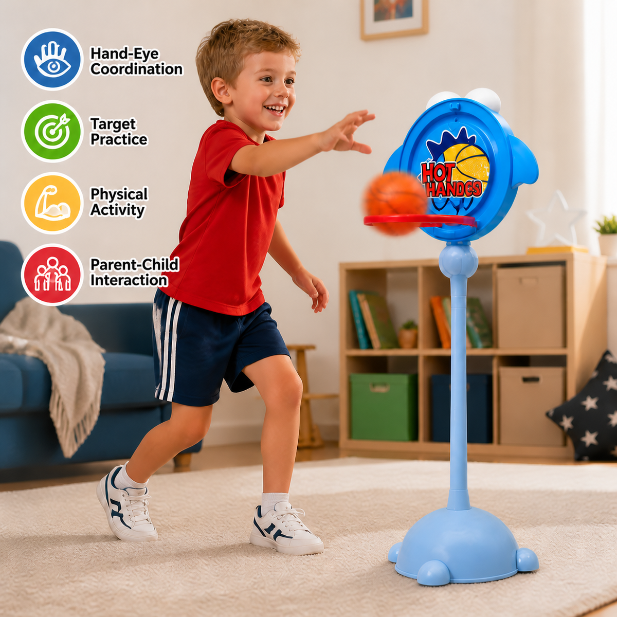 3-in-1 Educational Activity Game – Ring Toss, Basketball & Sticky Ball
