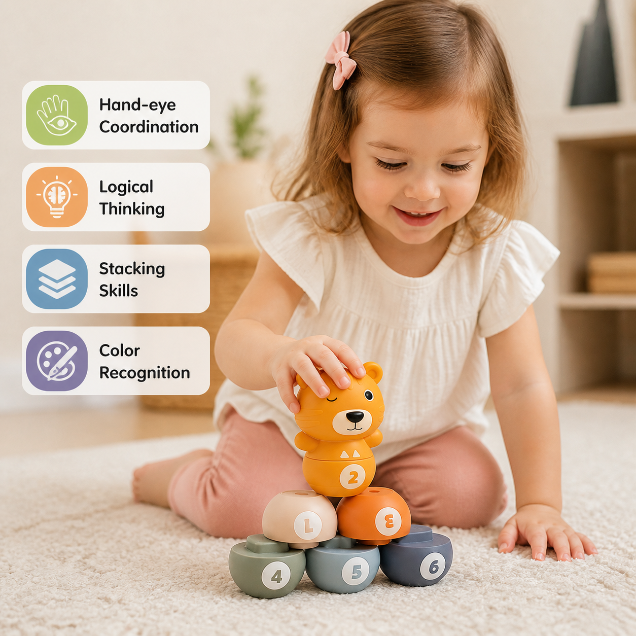 6-in-1 Soft Rubber Animal Bowling & Stacking Game – Montessori Learning Toy for Kids