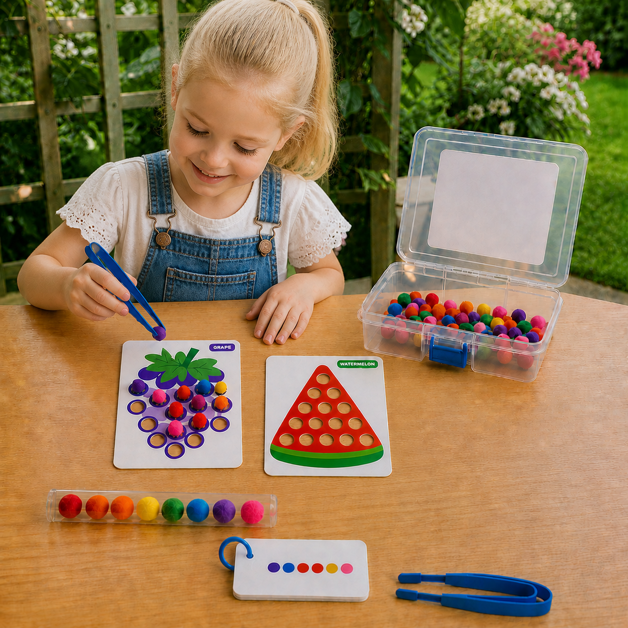 Montessori Pom-Pom Color & Numbers Learning Game for Fine Motor Skills