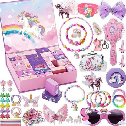 24-Day Unicorn Advent Calendar with Hair Accessories, Stickers & Surprise Gifts