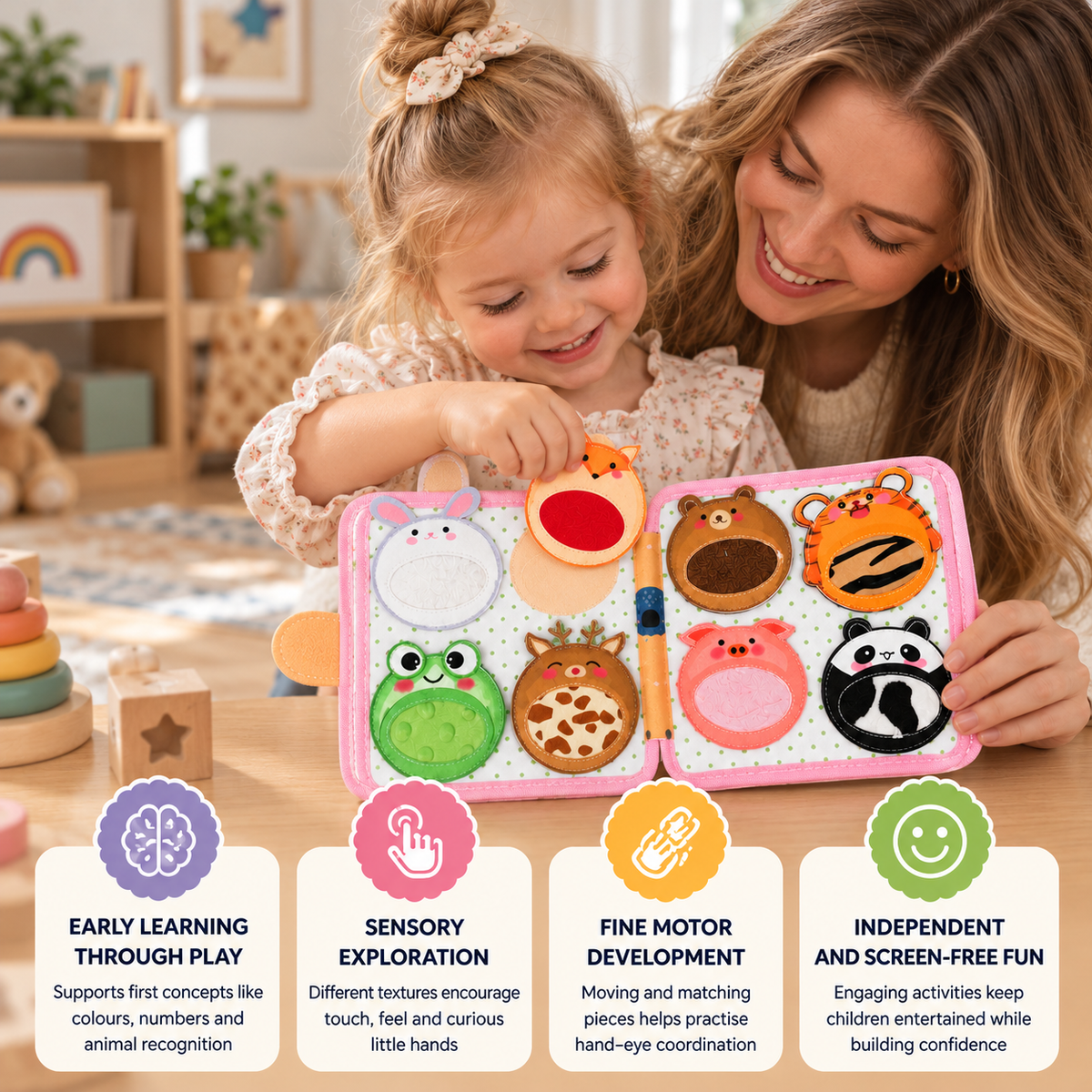Montessori Touch & Feel Sensory Busy Book for Toddlers
