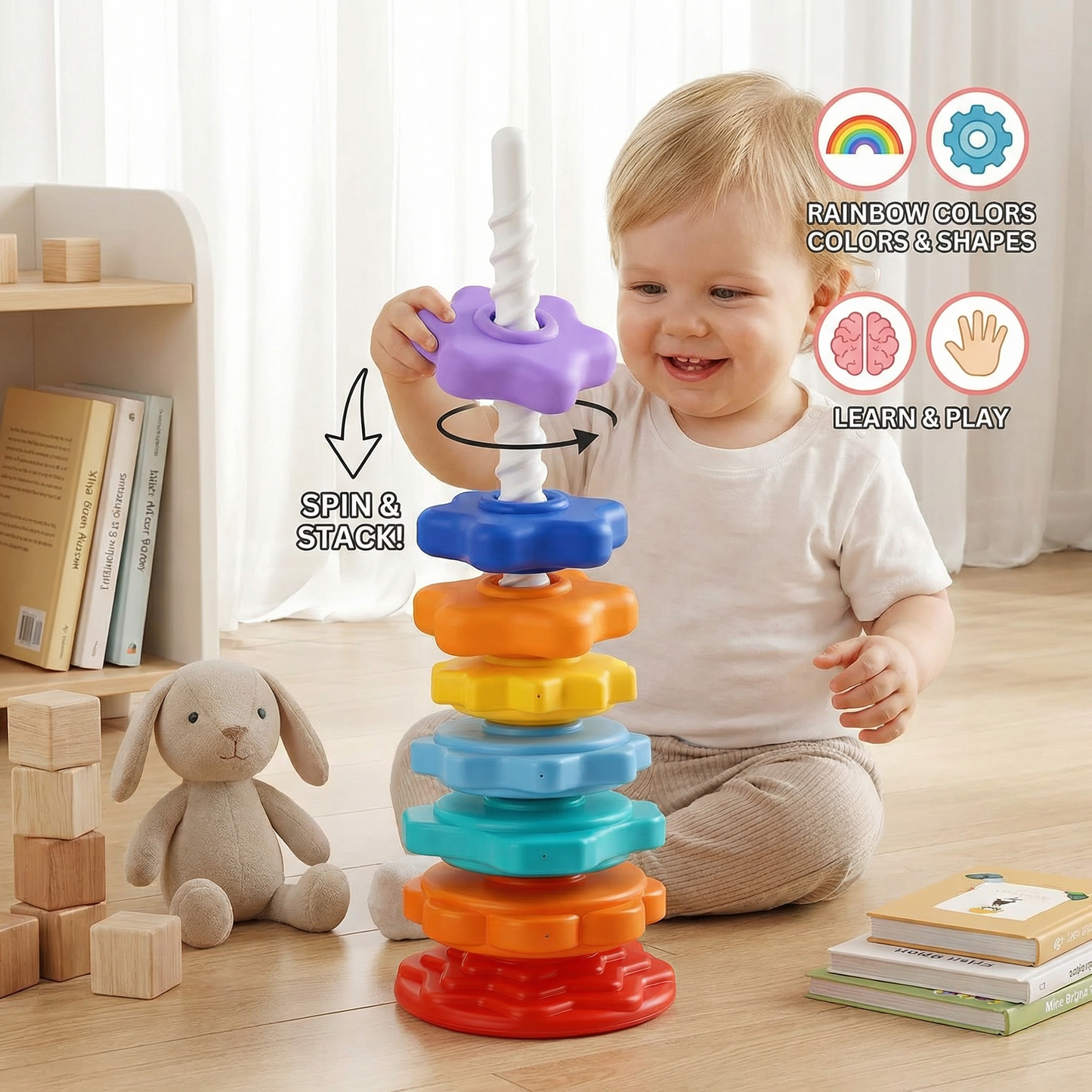 Rainbow Spinning and Colour Tower Toy