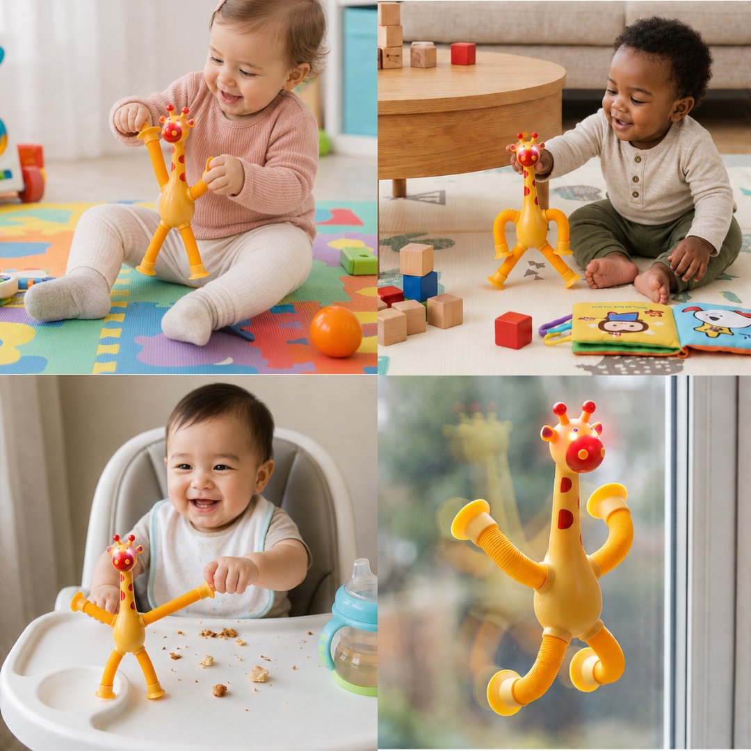 Sensory suction cup giraffe baby toy