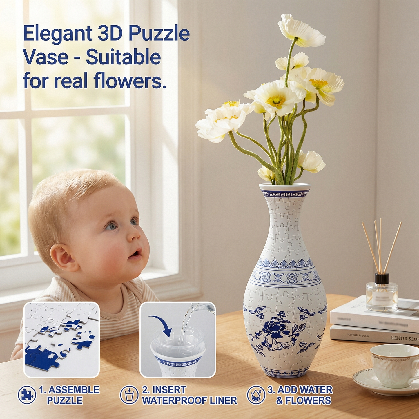 Elegant 3D puzzle vase - Suitable for real flowers
