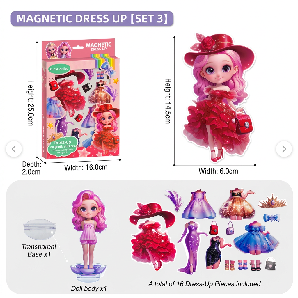Magnetic Dress-Up Doll Set with Interchangeable Outfits