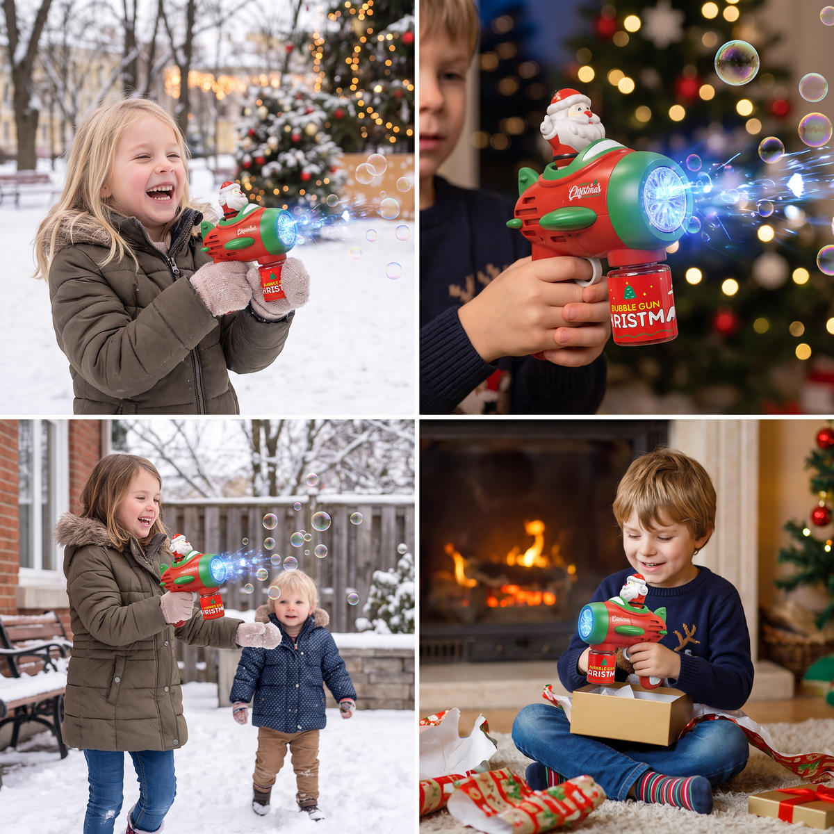 Electric Christmas Bubble Gun with Lights & Sounds for Kids