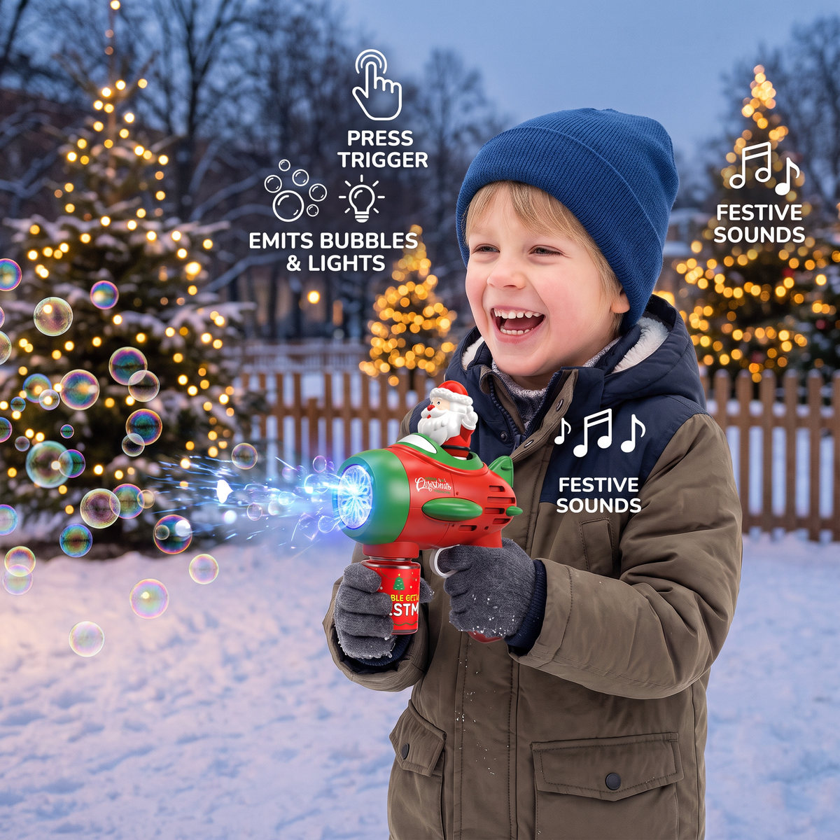 Electric Christmas Bubble Gun with Lights & Sounds for Kids