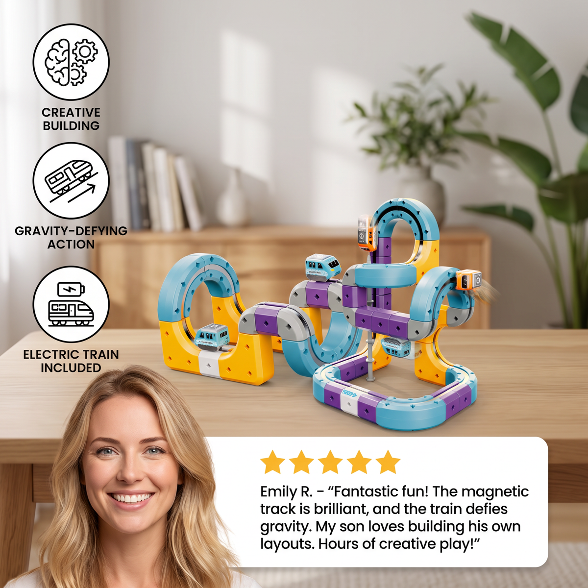 DIY Gravity Cube Track Building Kit with Electric Train