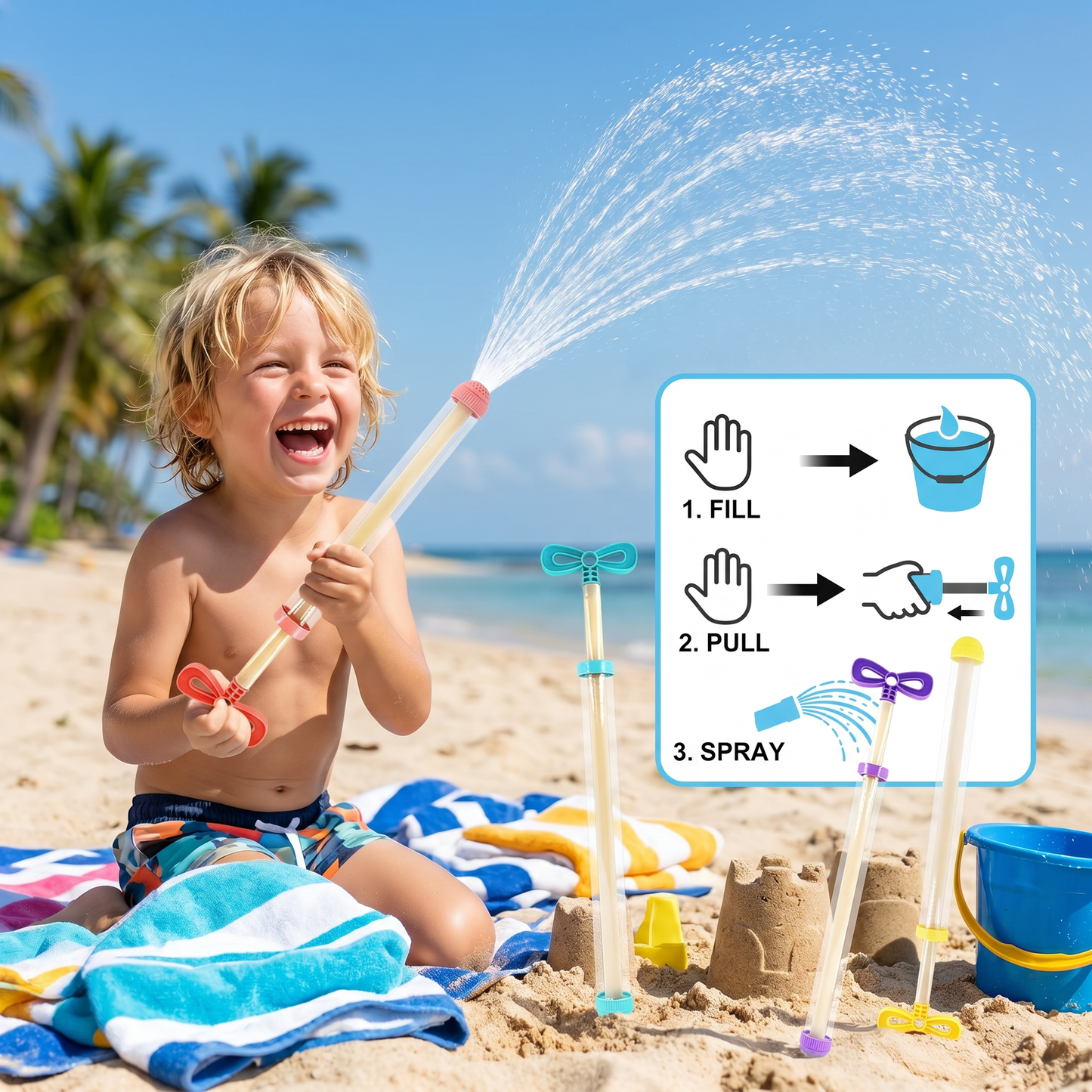 Kids Water Spray Blaster – Handheld Pull Spray Toy for Outdoor Fun