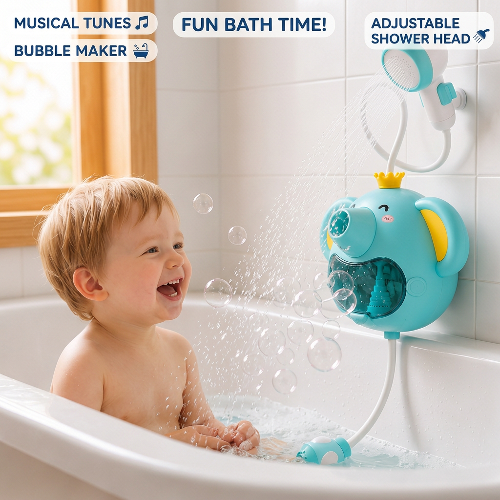 Musical Elephant Bubble Bath Toy with Shower Head