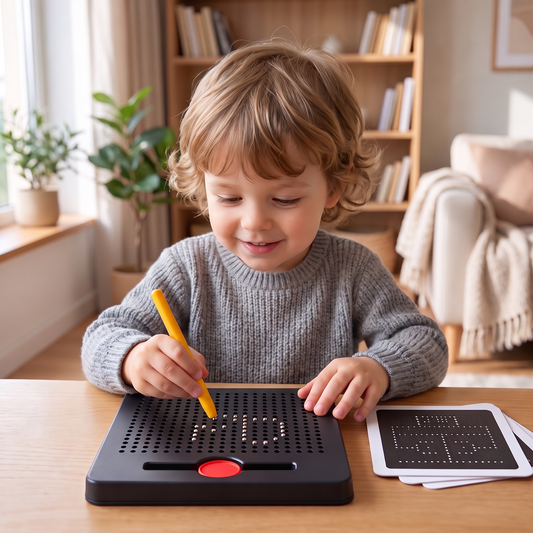 2-in-1 Magnetic Writing & Drawing Board with Snap-On Shape Tiles for Kids