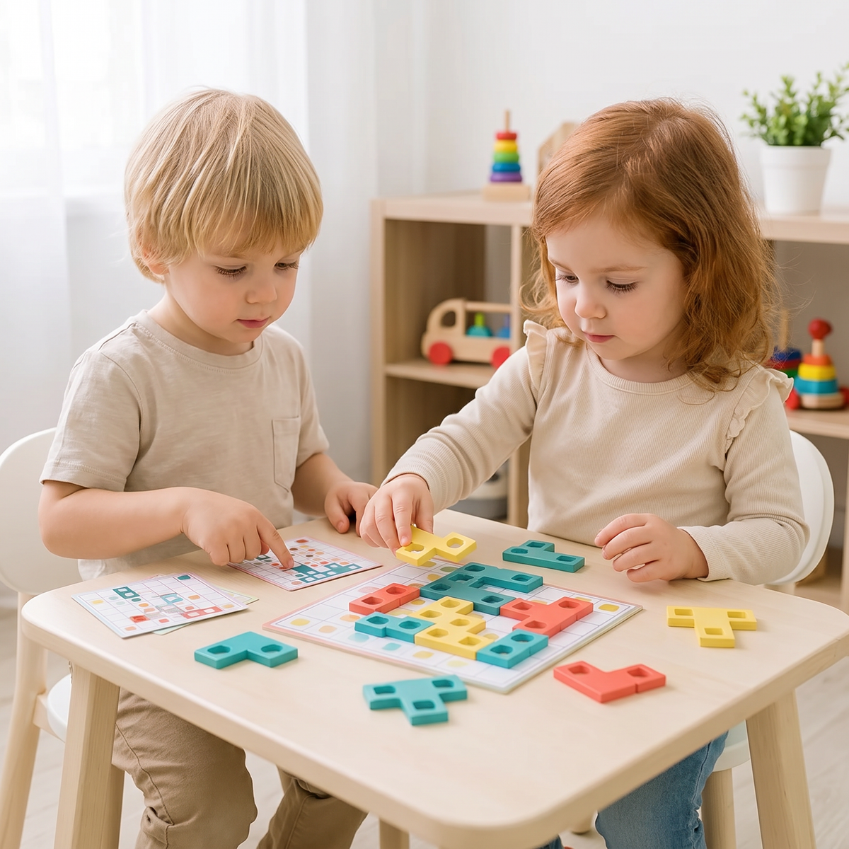 Montessori Wooden Shape Matching Puzzle – Color & Logic Brain Training Game