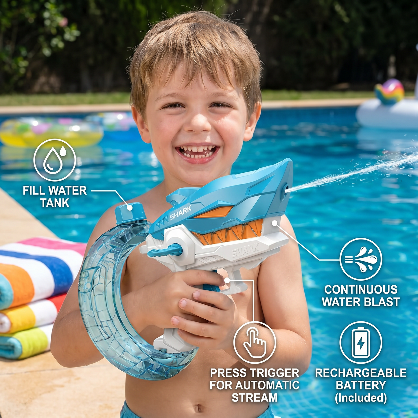 Electric Shark Water Gun for Kids – Fully Automatic Water Blaster for Hot Summer Fun