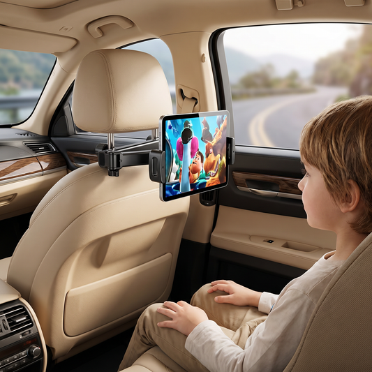 360° Rotating Car Headrest Tablet Holder – Back Seat Mount for Tablets
