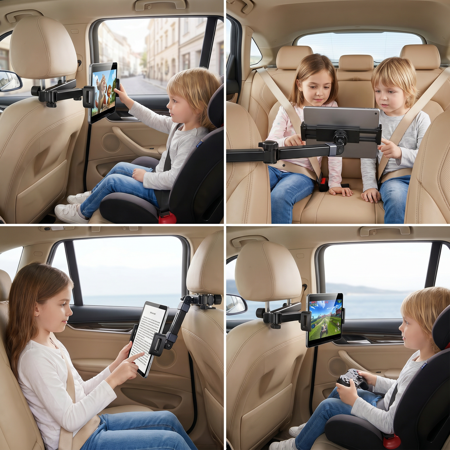 360° Rotating Car Headrest Tablet Holder – Back Seat Mount for Tablets
