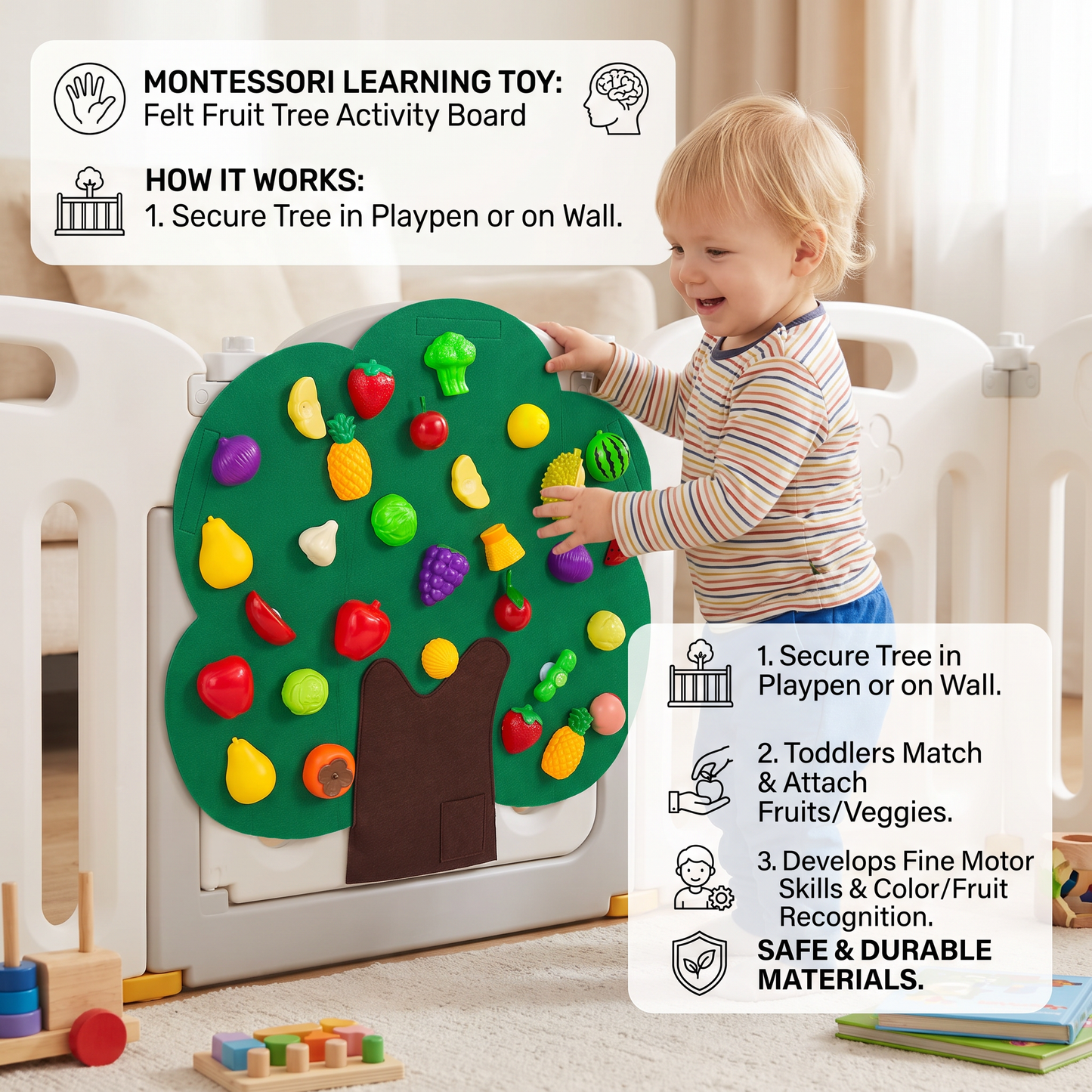 Felt Fruit Tree Activity Board – Montessori Learning Toy