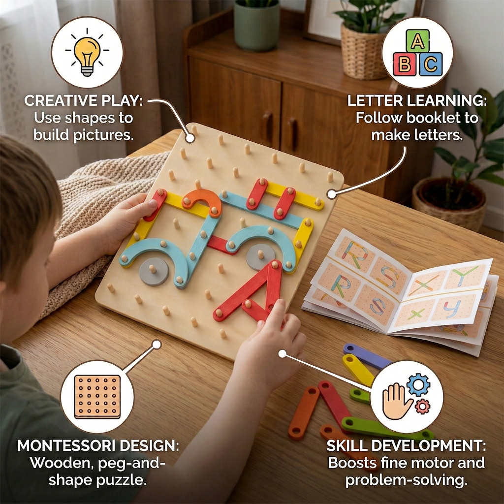 Creative Montessori wooden nail puzzle toy