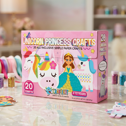 Kids Paper Crafts Box – 20 Easy DIY Arts & Crafts Projects for Ages 3–10 with Glue Stick, Tape & Envelopes