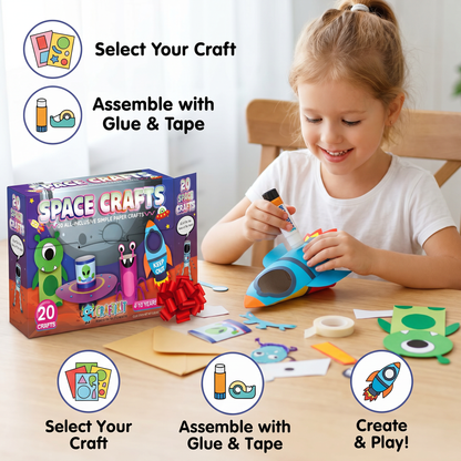 Kids Paper Crafts Box – 20 Easy DIY Arts & Crafts Projects for Ages 3–10 with Glue Stick, Tape & Envelopes