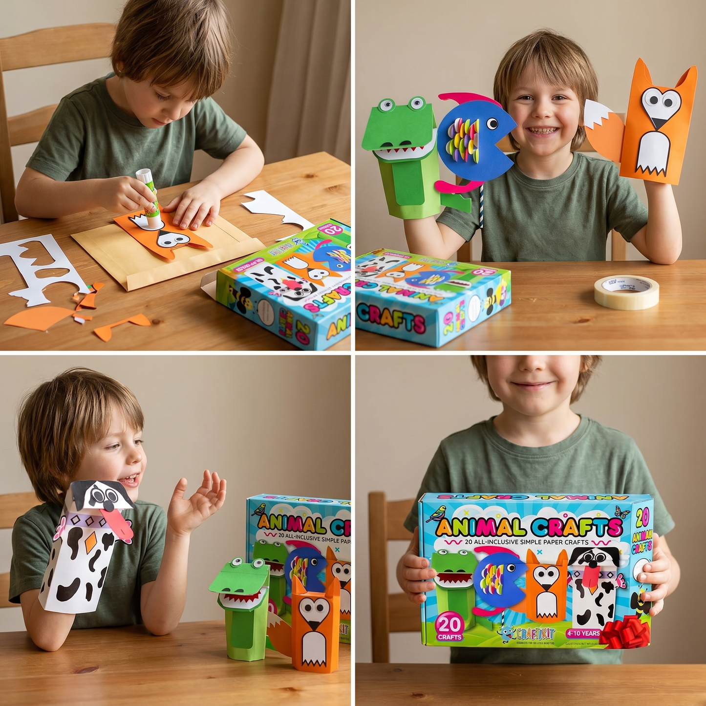 Kids Paper Crafts Box – 20 Easy DIY Arts & Crafts Projects for Ages 3–10 with Glue Stick, Tape & Envelopes