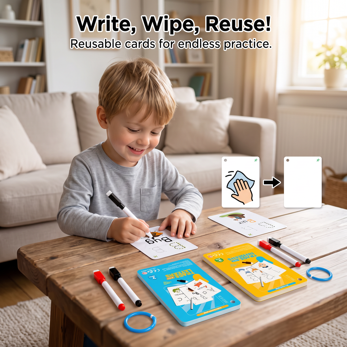 Reusable number and letter tracing book for children