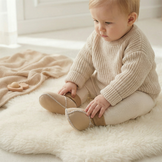 Lined baby winter sock shoes in suede look