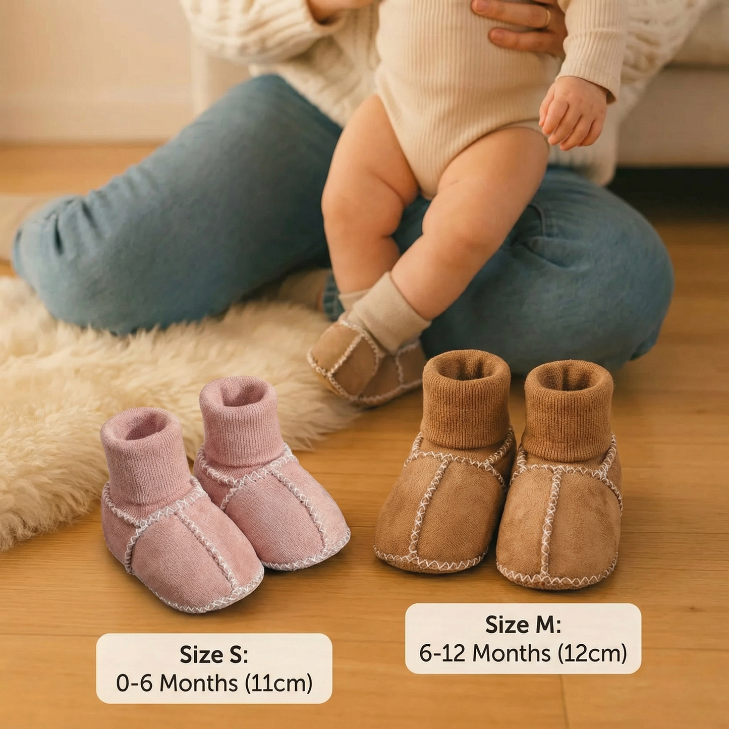 Lined baby winter sock shoes in suede look