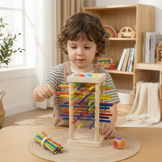 Educational 3-in-1 Wooden Ball and Stick Dexterity Game