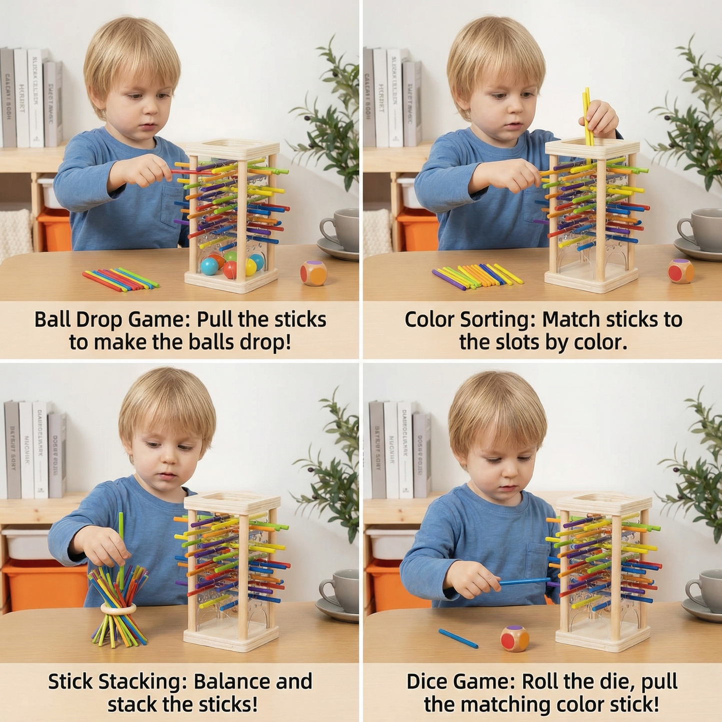 Educational 3-in-1 Wooden Ball and Stick Dexterity Game