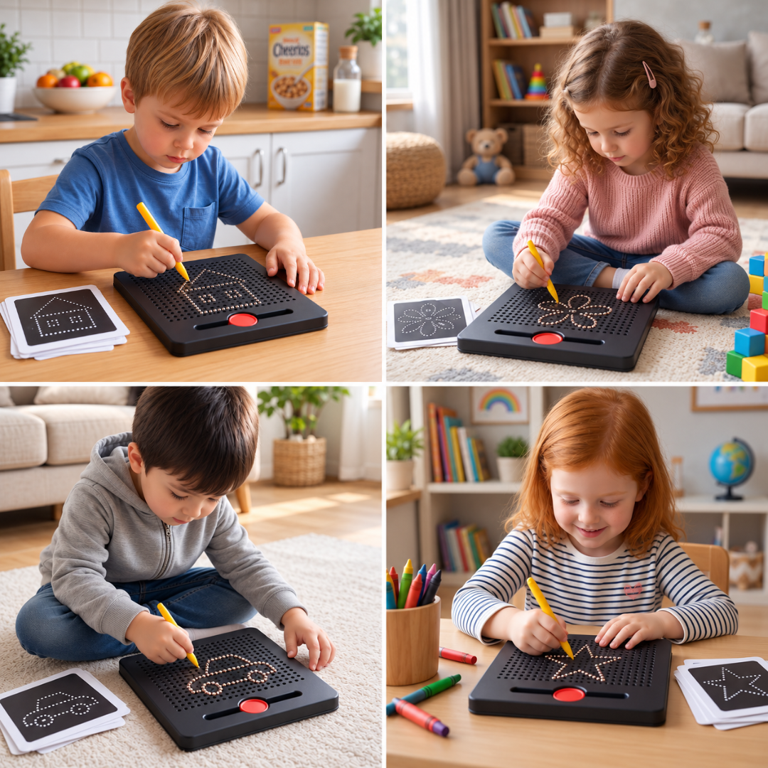 2-in-1 Magnetic Writing & Drawing Board with Snap-On Shape Tiles for Kids