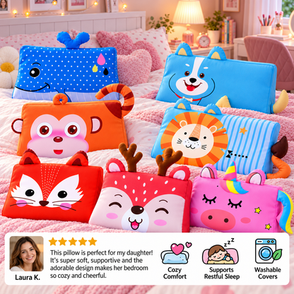 Calming Ergonomic Kids’ Pillow with Cartoon Animal Pillowcase